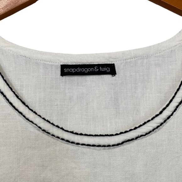 Snapdragon & Twig White Linen Blouse Boxy Lightweight Black Embroidery Size M - Picture 6 of 9